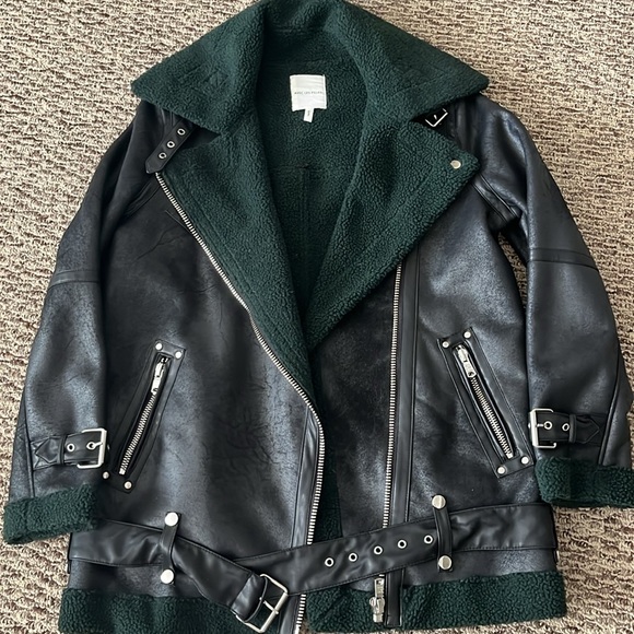 Avec Les Filles Green Faux Sherpa Biker Jacket - Picture 6 of 11